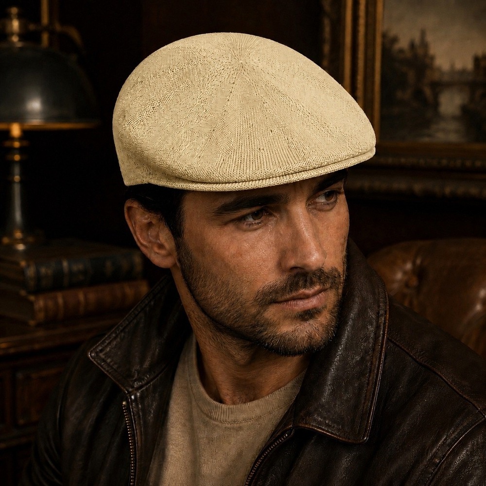 VTG Kangol Flat Cap Tropicap Unisex S/M Tan Made in Great Britain Breathable Hat